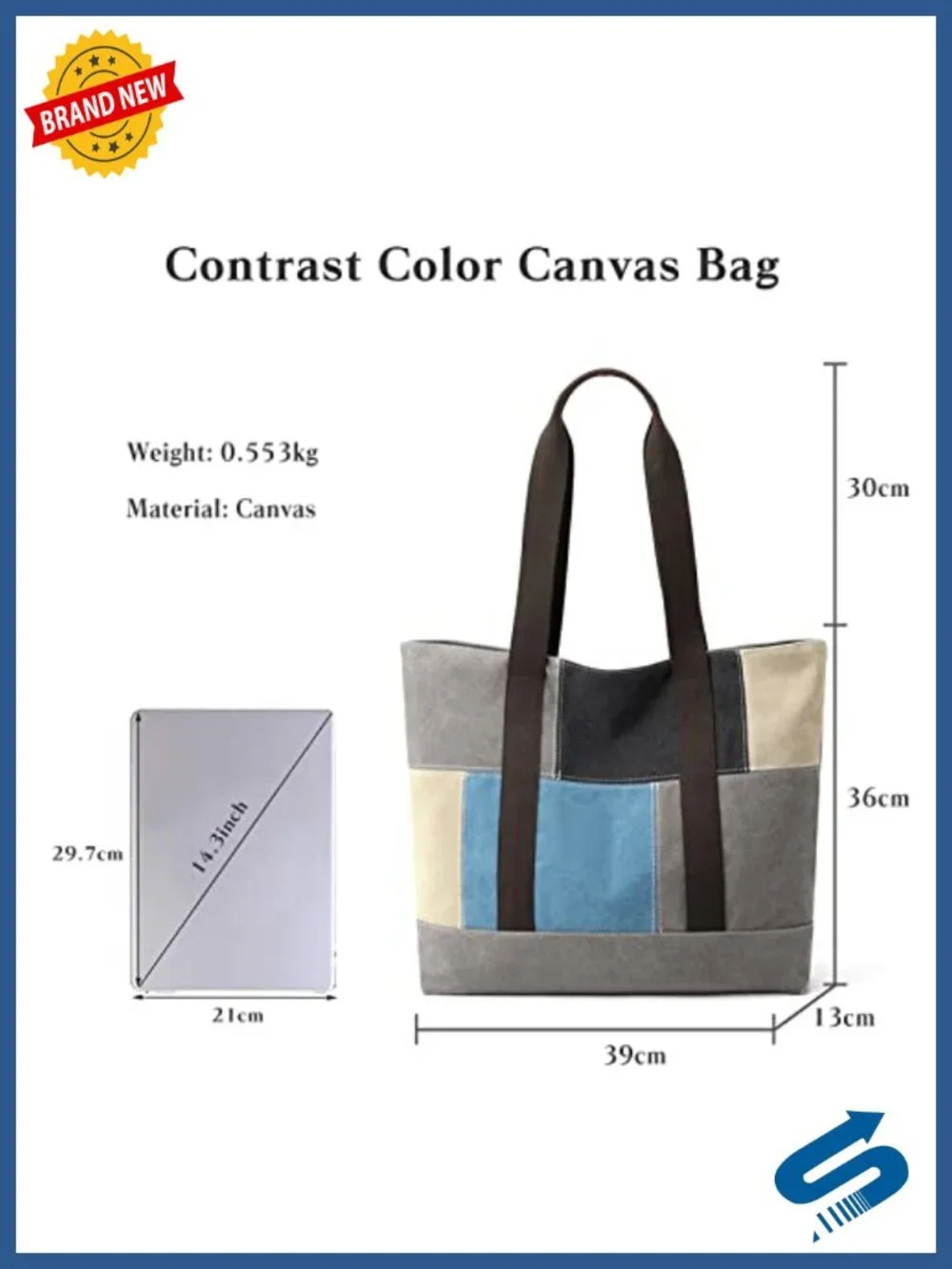 Canvas Tote Bag Patchwork Shoulder Bag Women's Large Capacity Handbag